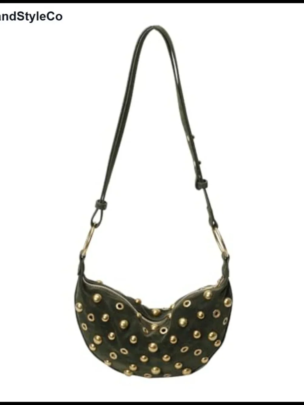Studded Hobo Bag Crescent Faux Suede Y2K Shoulder Handbag